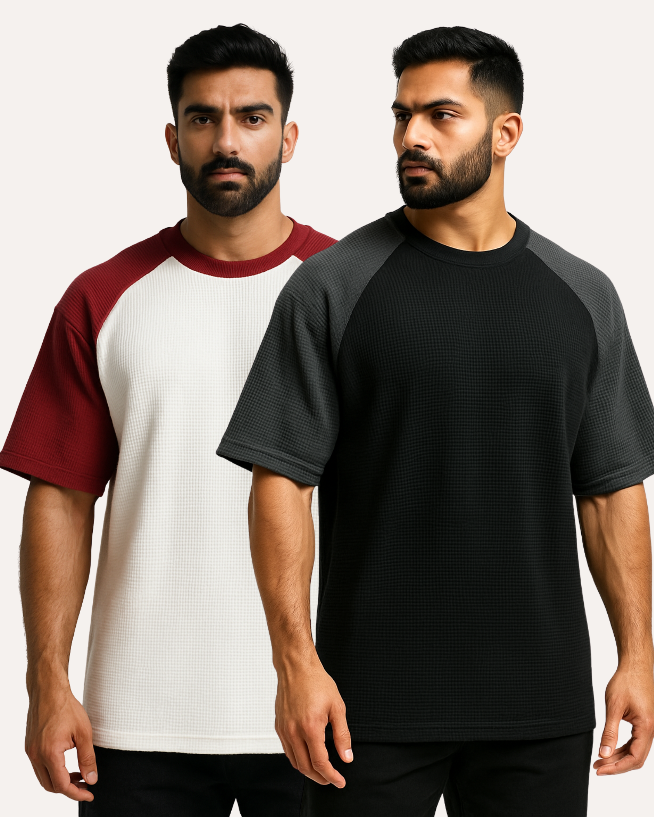 Pack of 2 - Oversized Raglan Waffle Knit T-Shirts