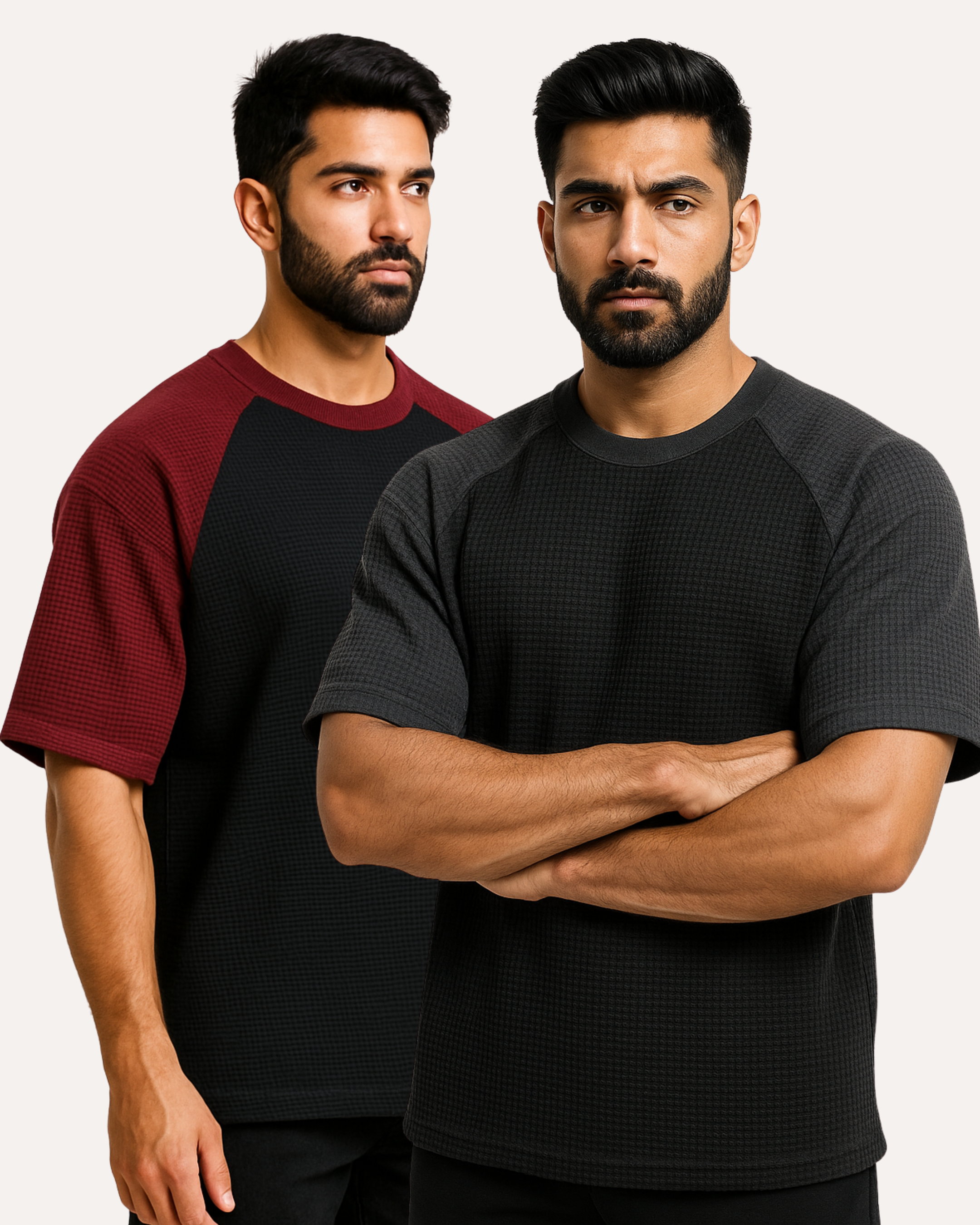 Pack of 2 - Oversized Raglan Waffle Knit T-Shirts