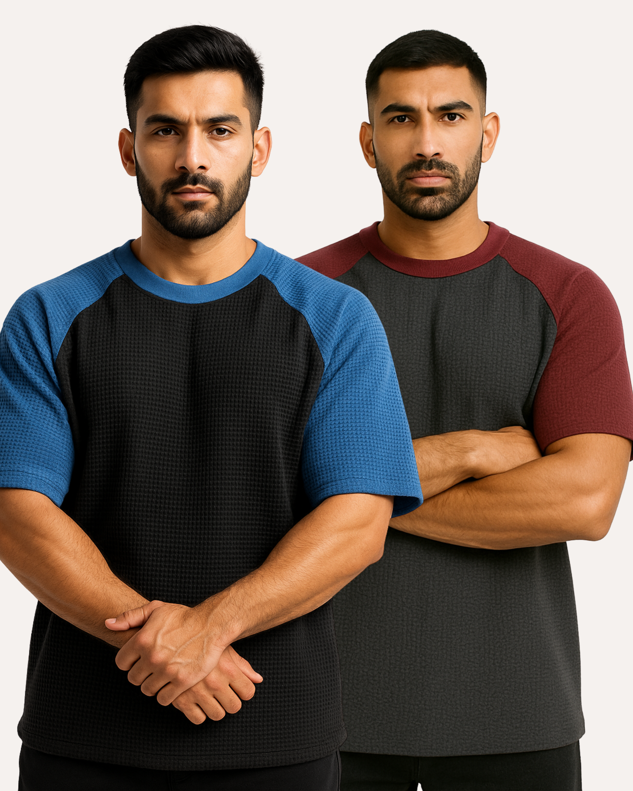 Pack of 2 - Oversized Raglan Waffle Knit T-Shirts