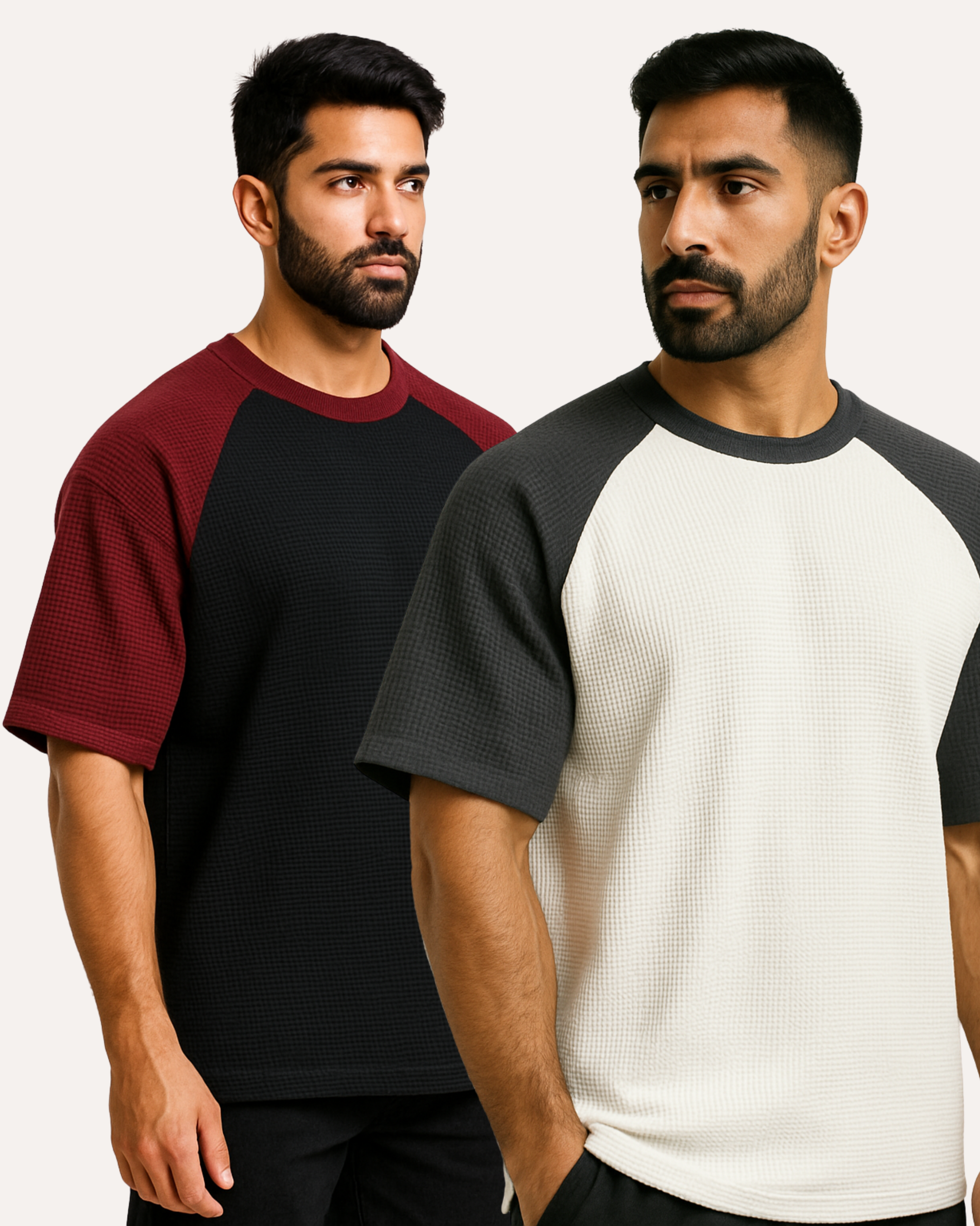 Pack of 2 - Oversized Raglan Waffle Knit T-Shirts