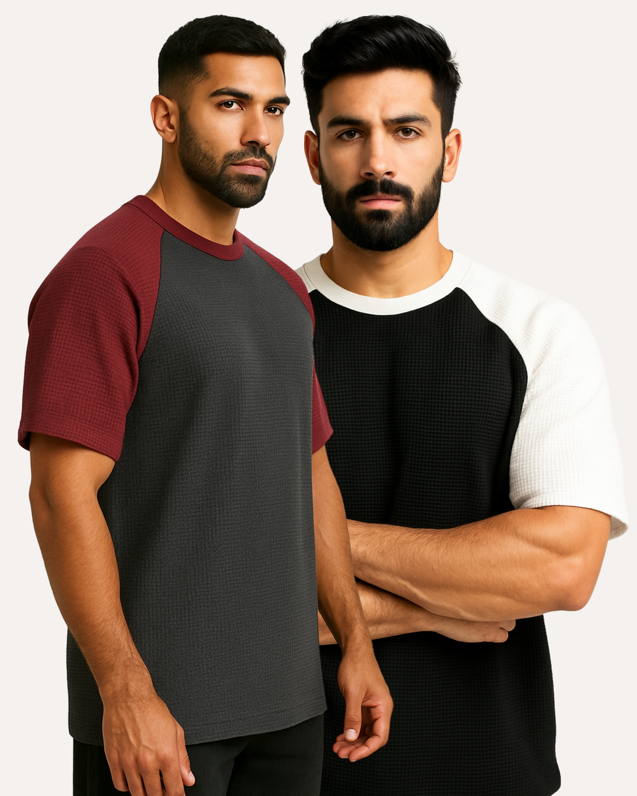 Pack of 2 - Oversized Raglan Waffle Knit T-Shirts