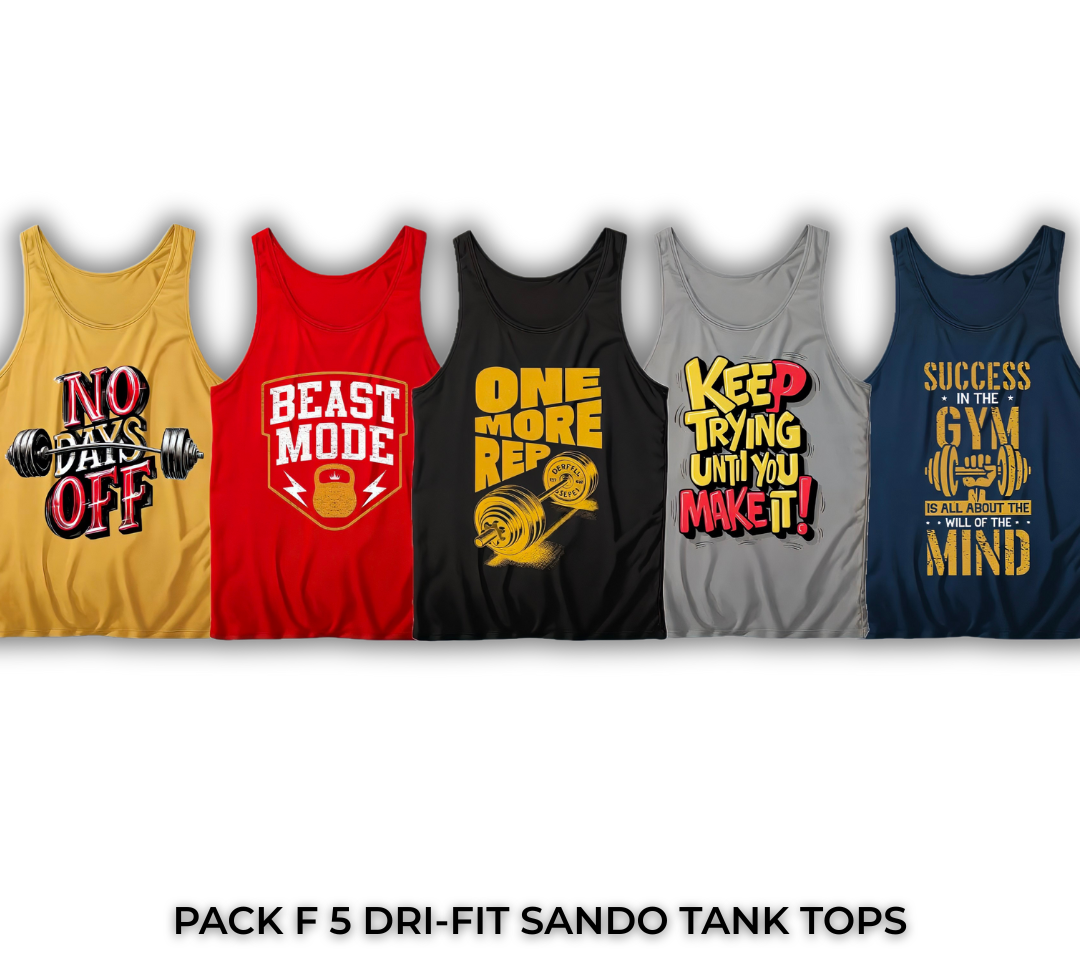 Pack of 5 Printed Gym Sando Tanks