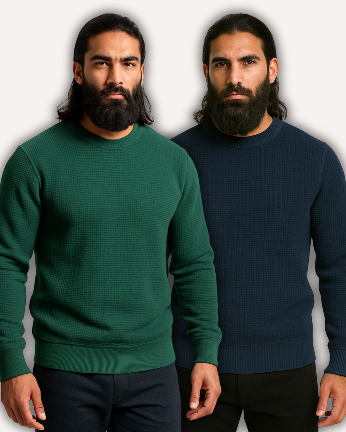 Pack of 2 Blue & Green Waffle-Knitted Sweatshirts
