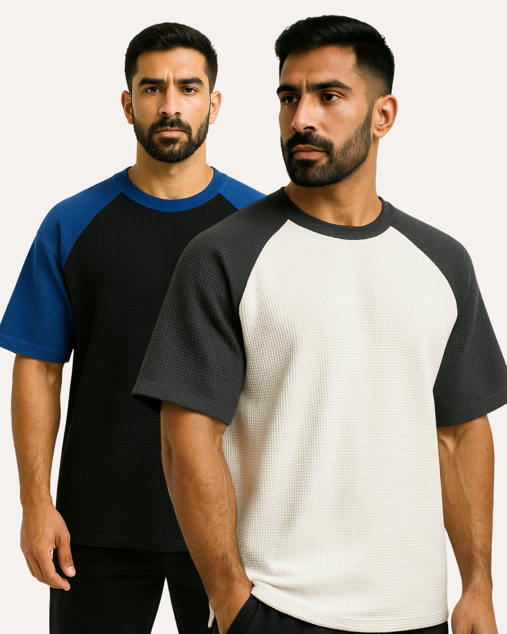 Pack of 2 - Oversized Raglan Waffle Knit T-Shirts
