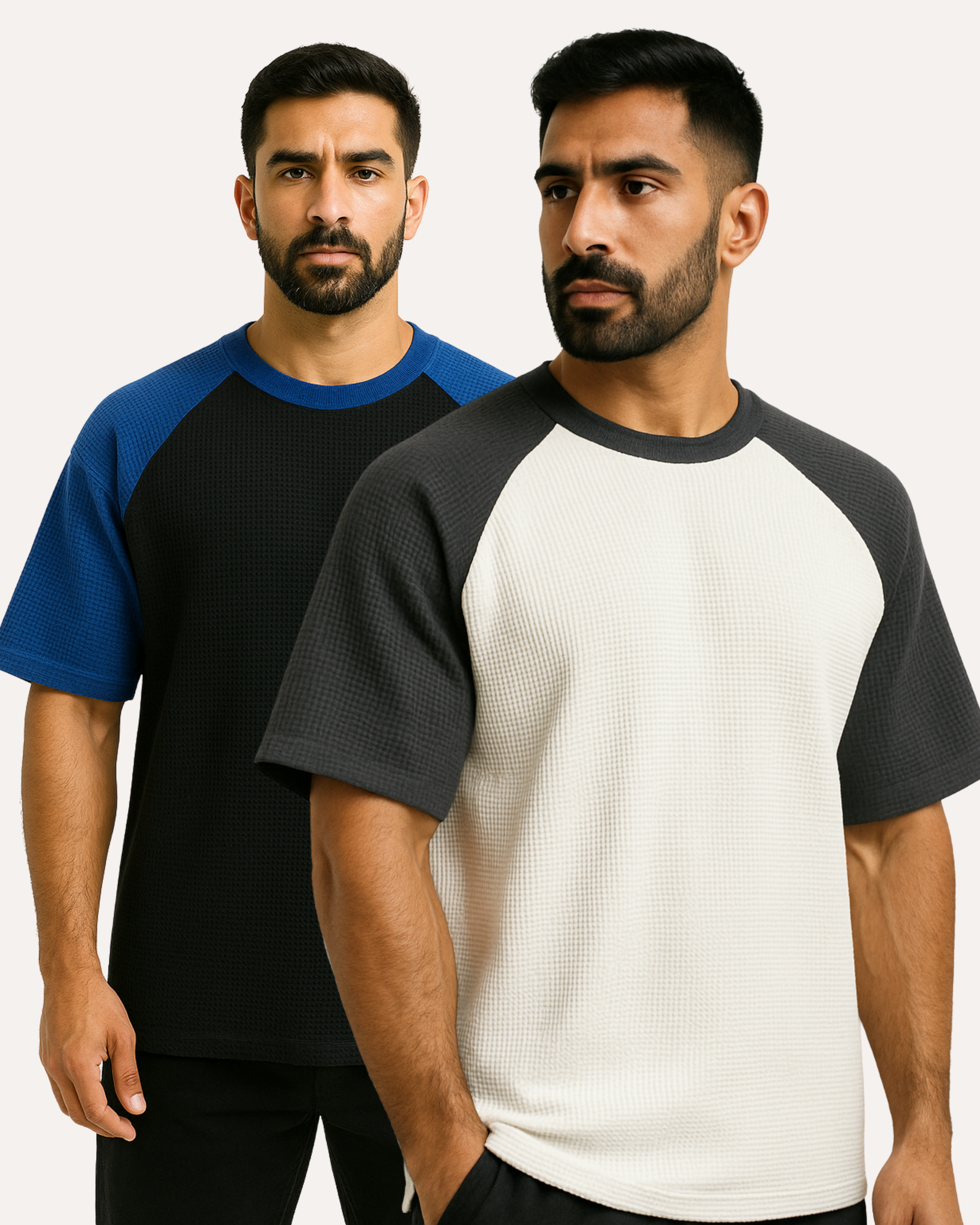 Pack of 2 - Oversized Raglan Waffle Knit T-Shirts