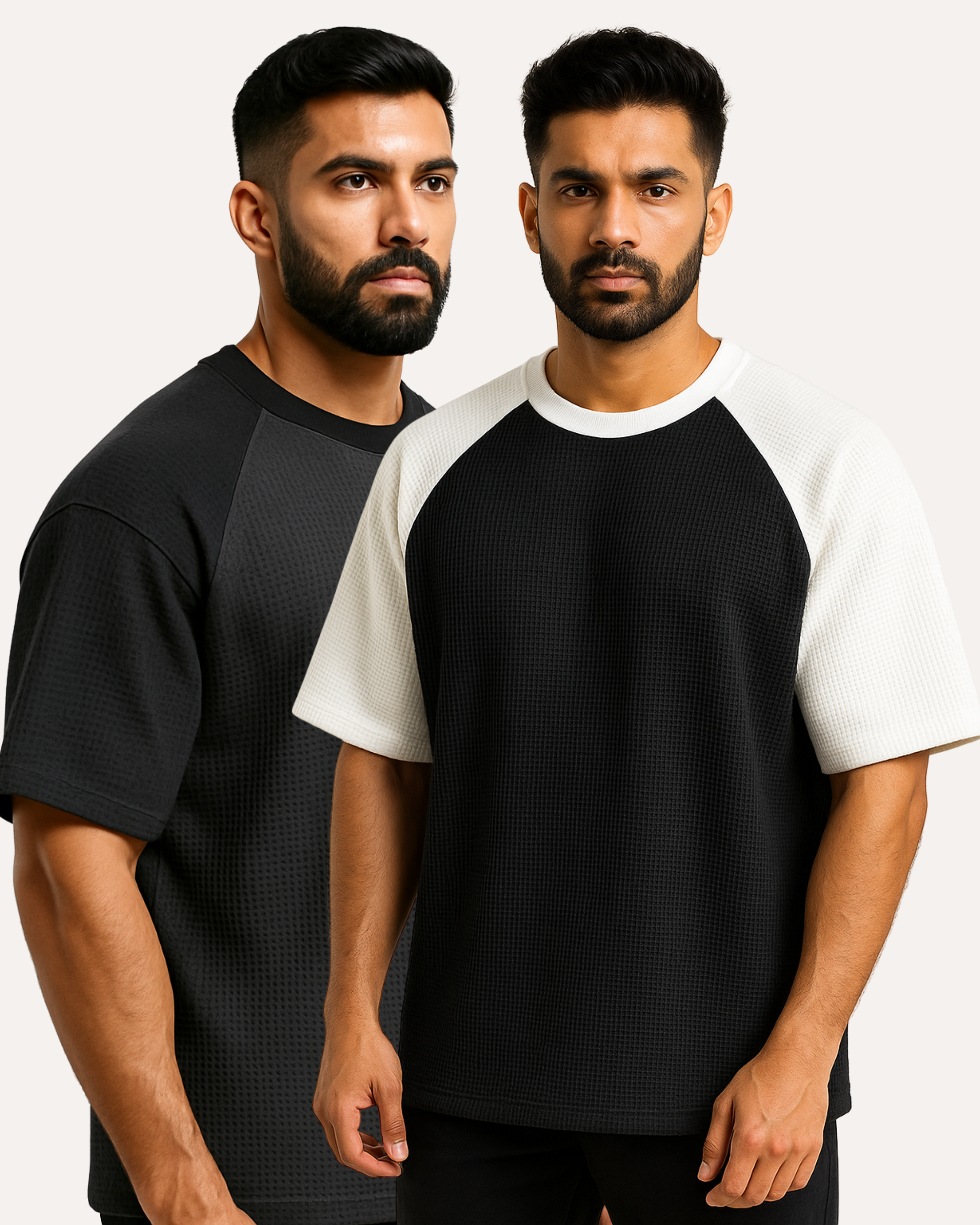 Pack of 2 - Oversized Raglan Waffle Knit T-Shirts