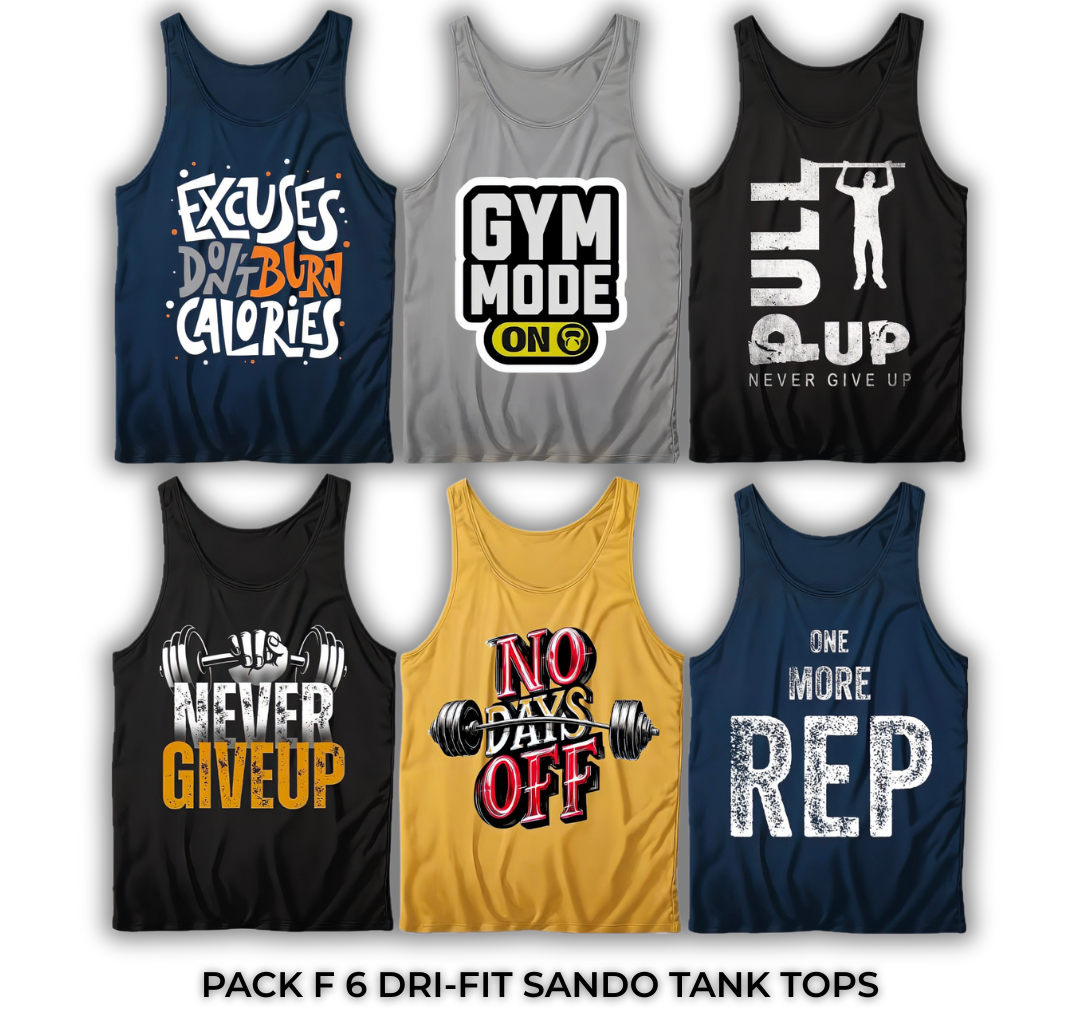 Pack of 6 Printed Gym Sando Tanks
