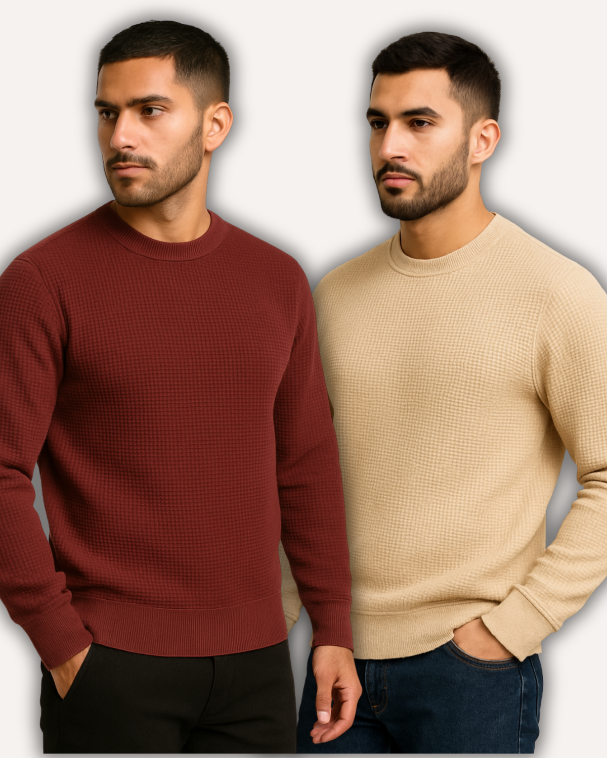Pack of 2 Maroon & Beige Waffle-Knitted Sweatshirts
