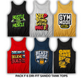 Pack of 6 Printed Gym Sando Tanks