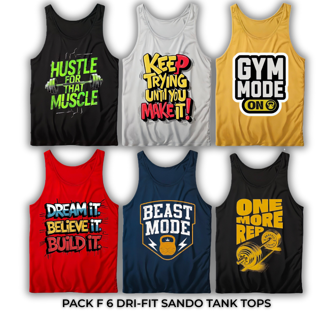 Pack of 6 Printed Gym Sando Tanks