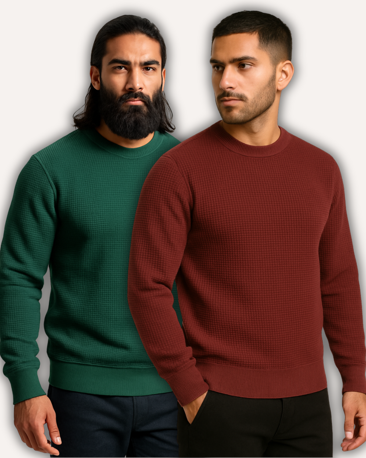 Pack of 2 Maroon & Green Waffle-Knitted Sweatshirts