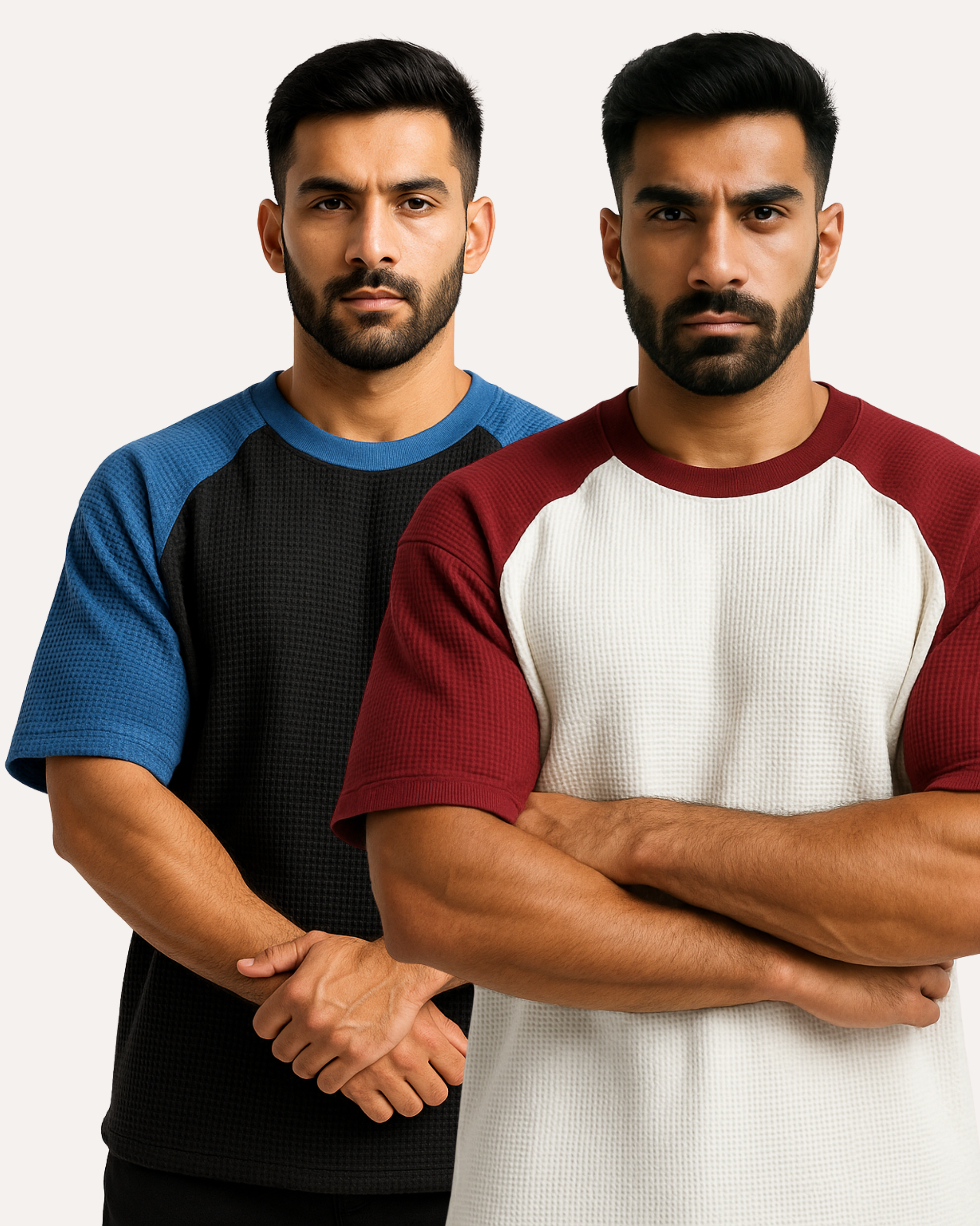 Pack of 2 - Oversized Raglan Waffle Knit T-Shirts