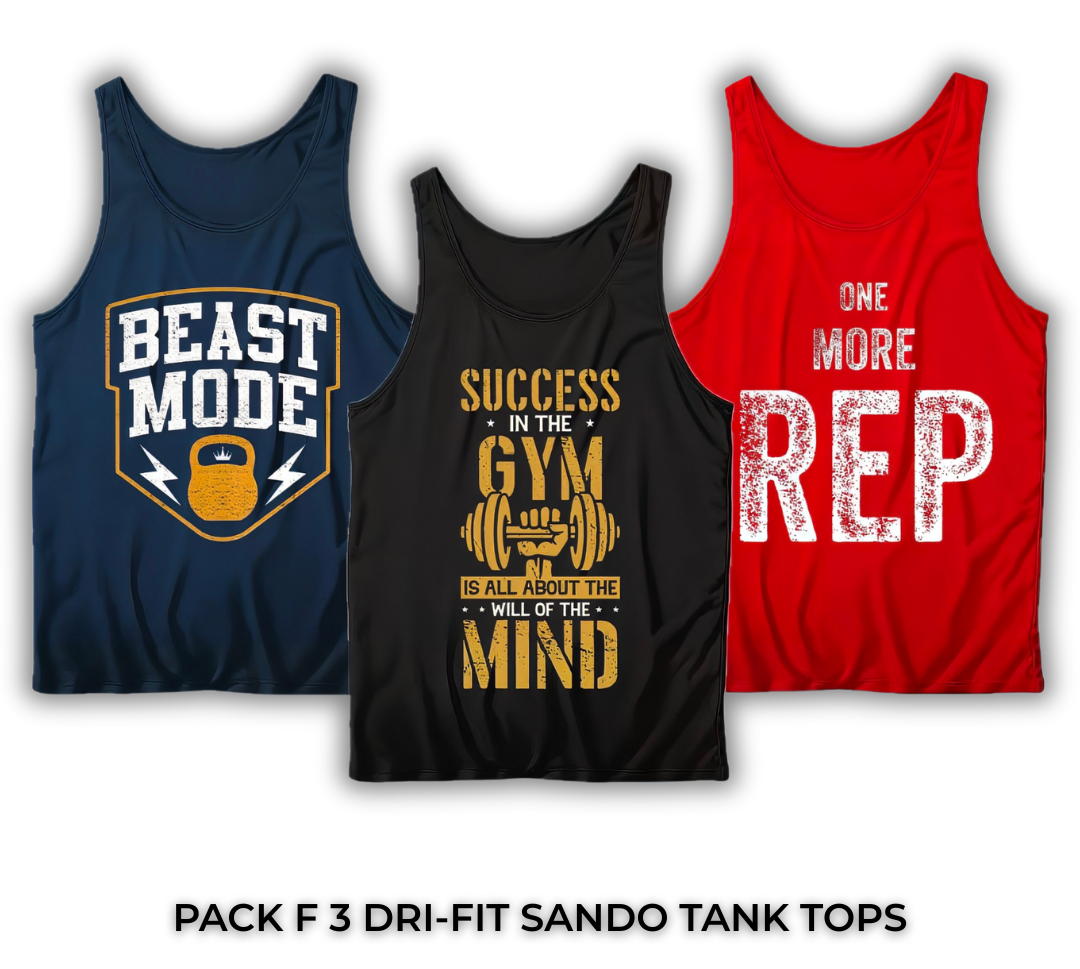 Pack of 3 Printed Gym Sando Tanks