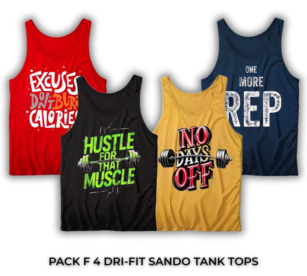 Pack of 4 Printed Gym Sando Tanks