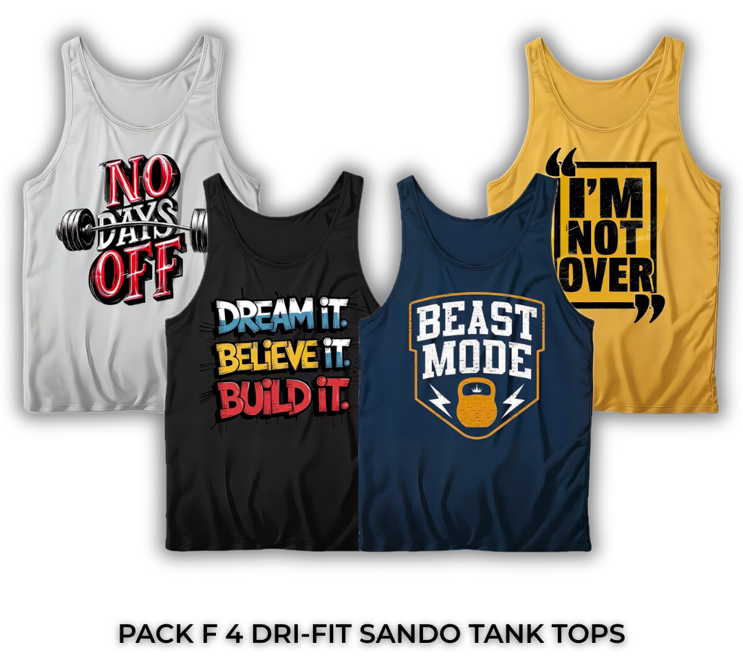Pack of 4 Printed Gym Sando Tanks