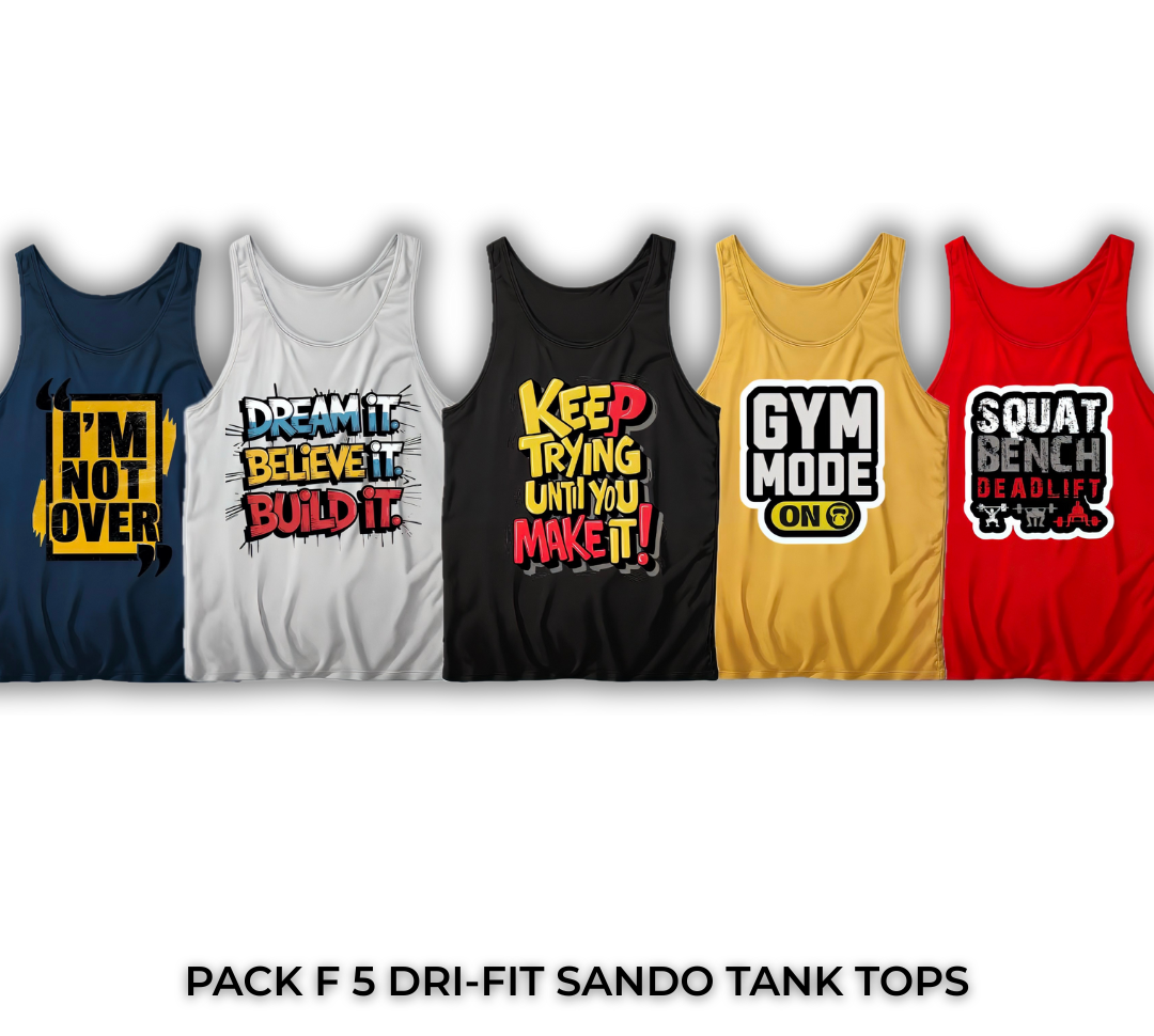 Pack of 5 Printed Gym Sando Tanks