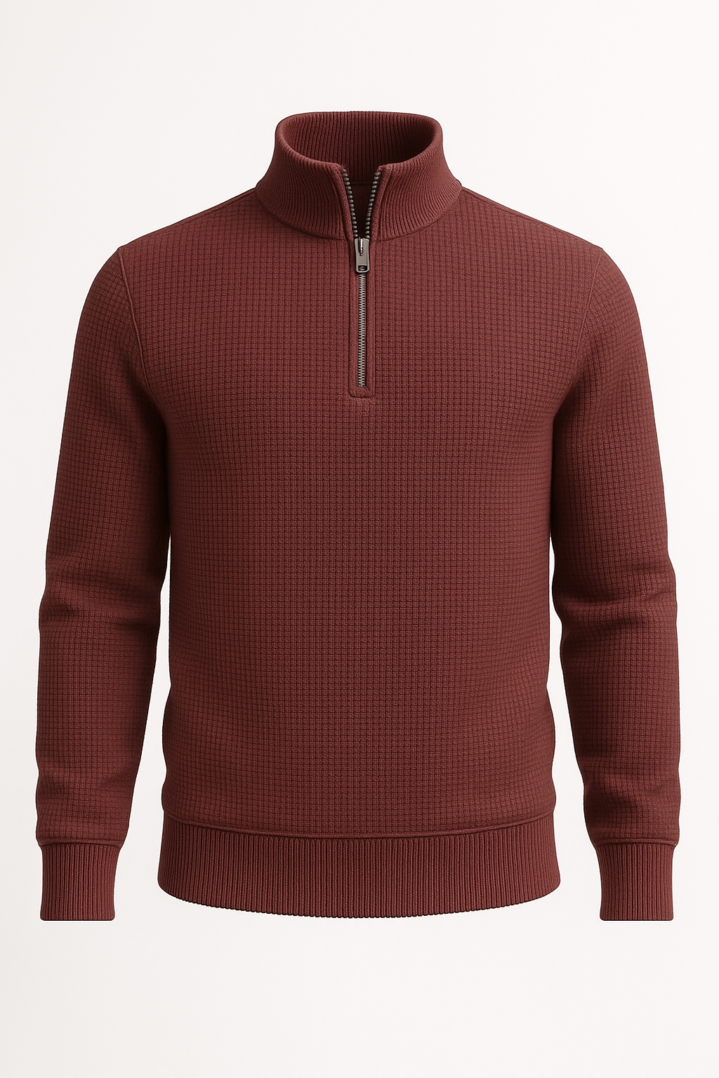 Maroon WaffleZip Mockneck