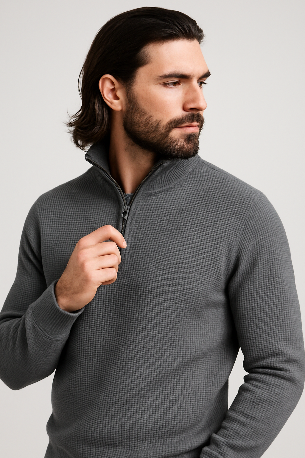 Gray WaffleZip Mockneck