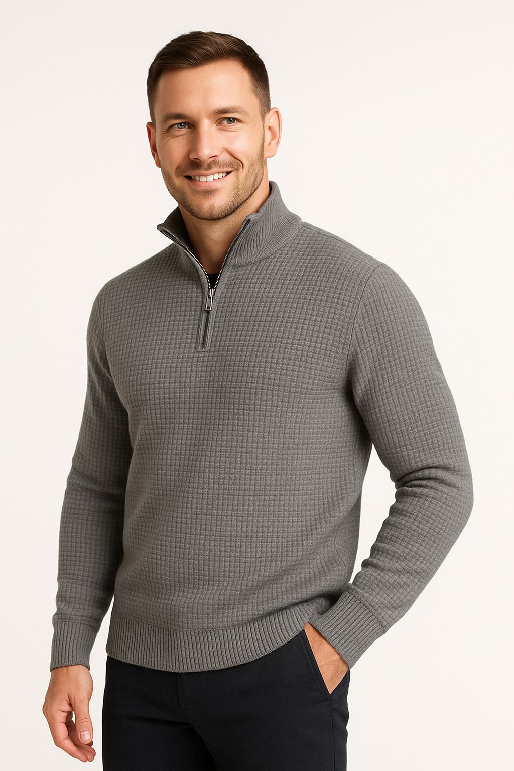 Gray WaffleZip Mockneck