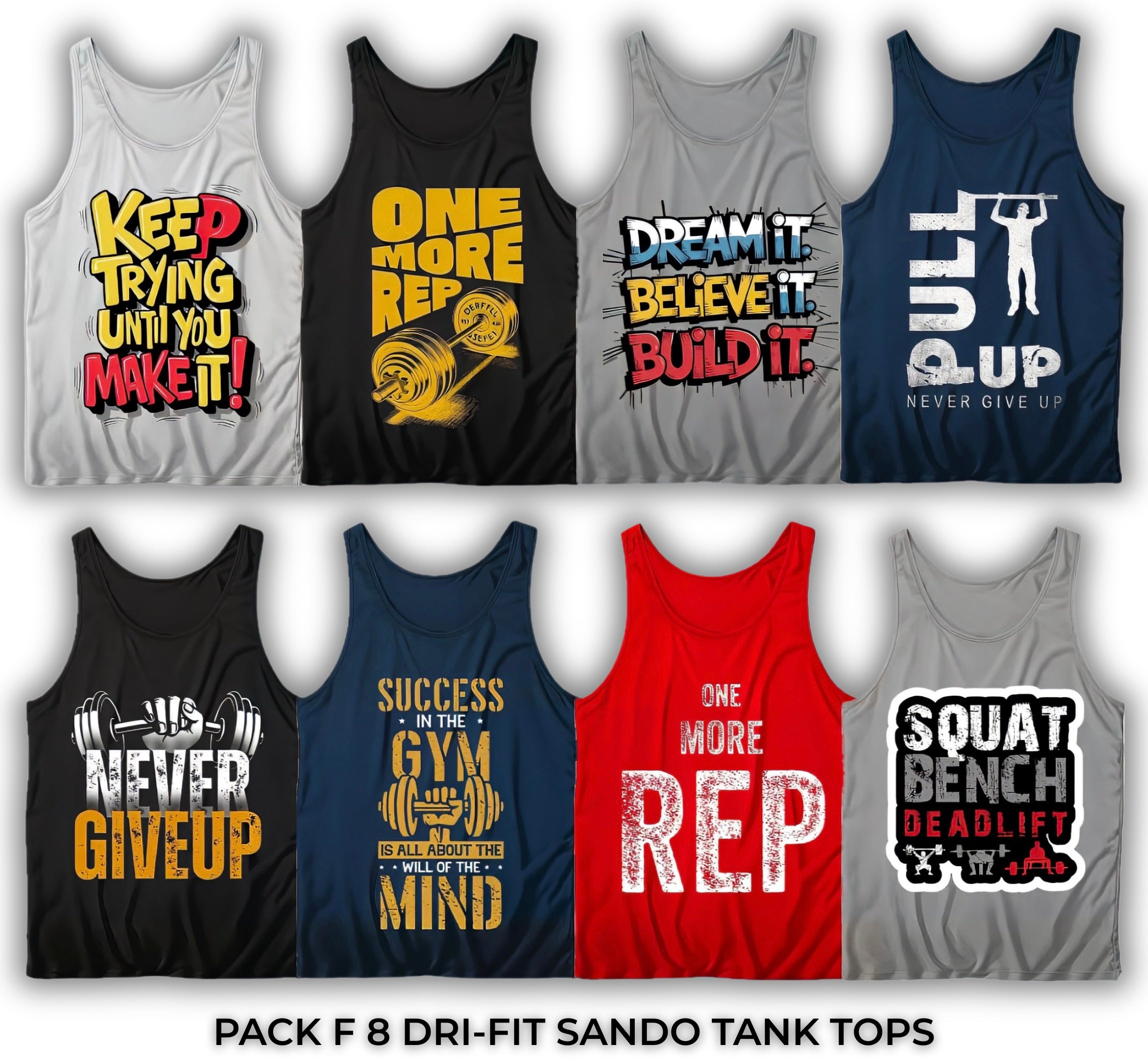 Pack of 8 Printed Gym Sando Tanks