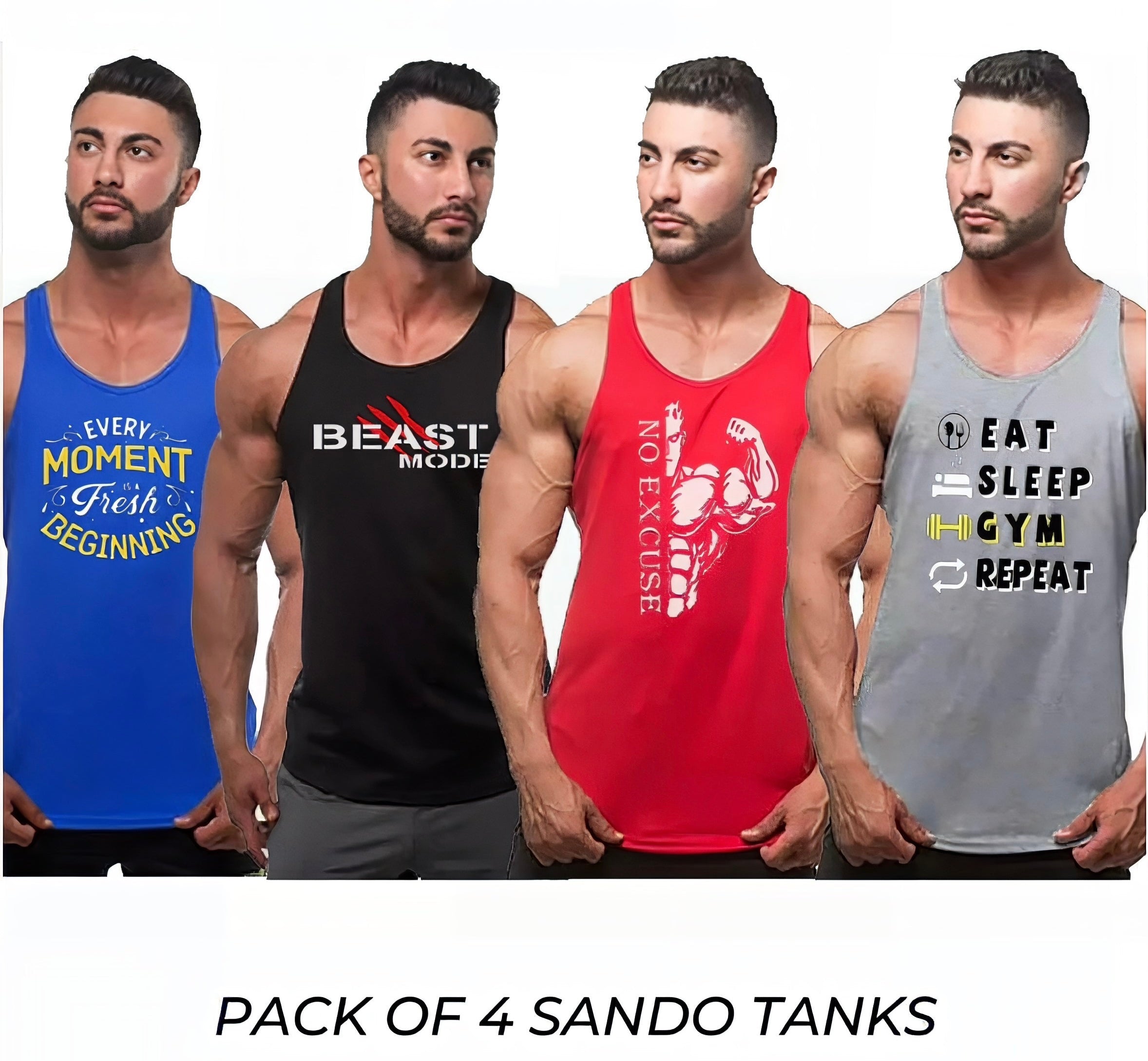 Pack of 4 Printed gym sando tanks 003