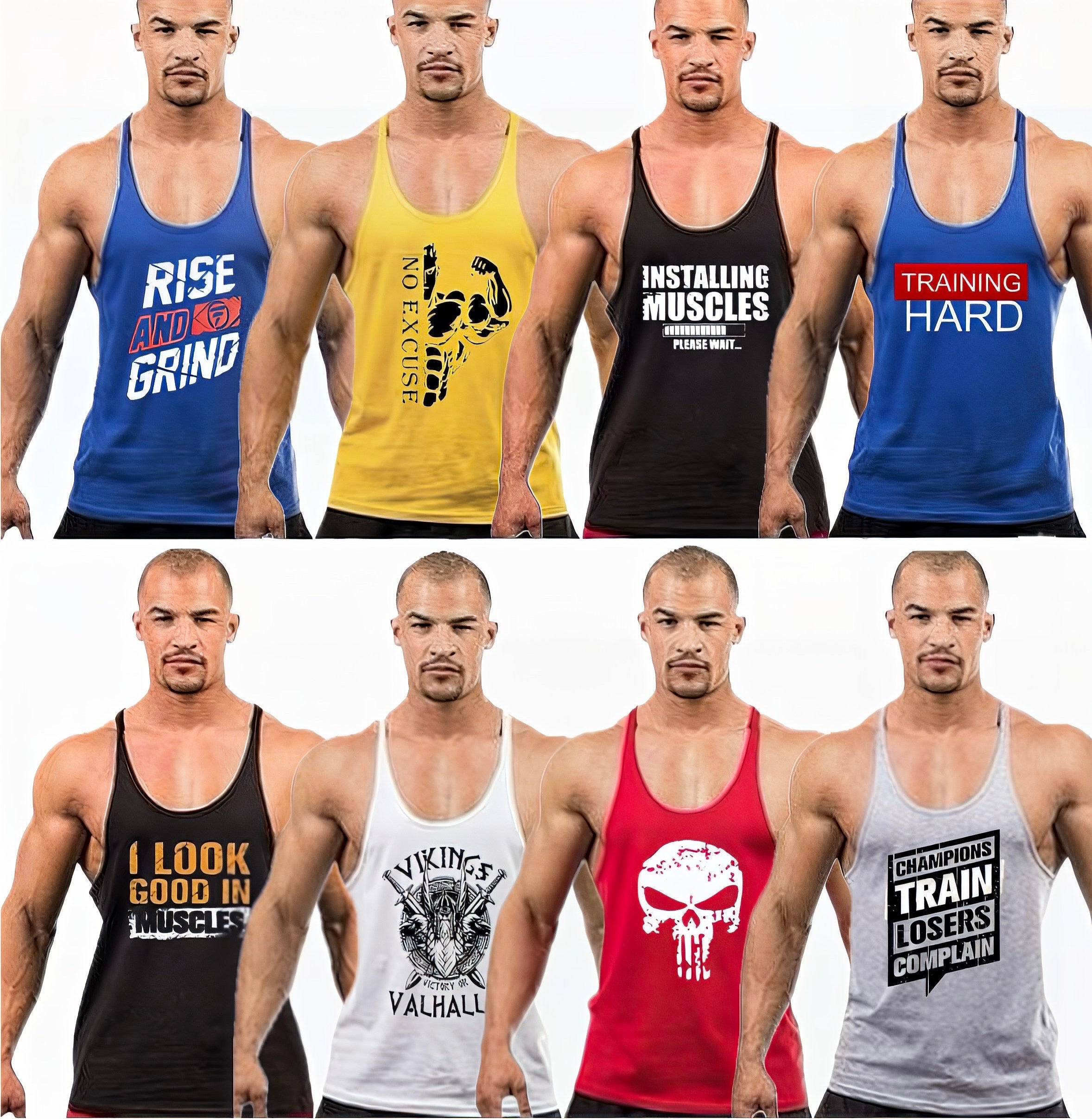 Pack of 8 Printed gym sando tanks