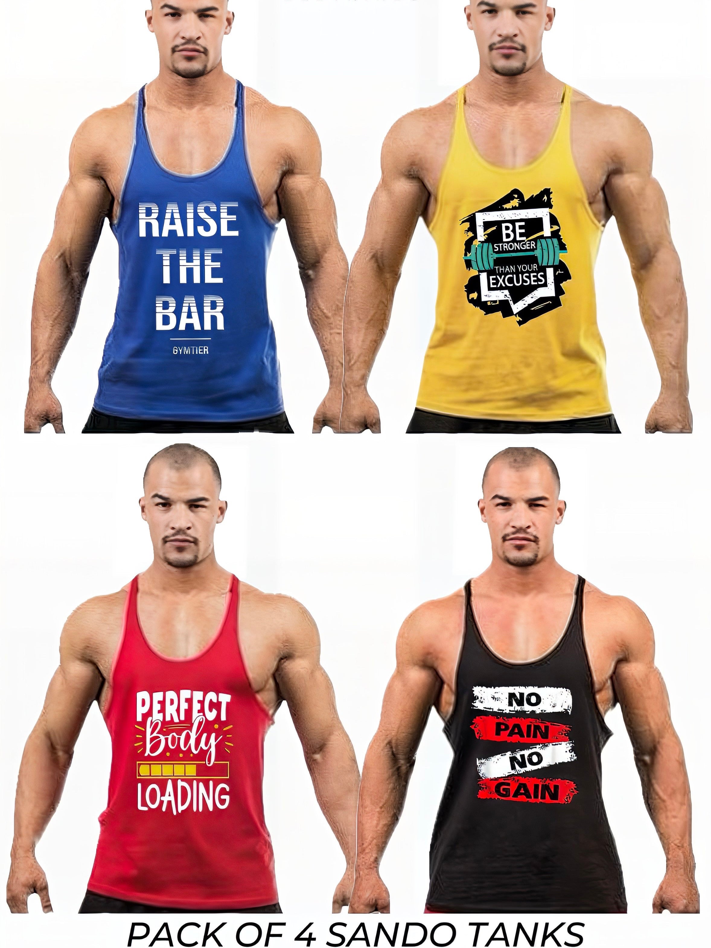 Pack of 4 Printed gym sando tanks