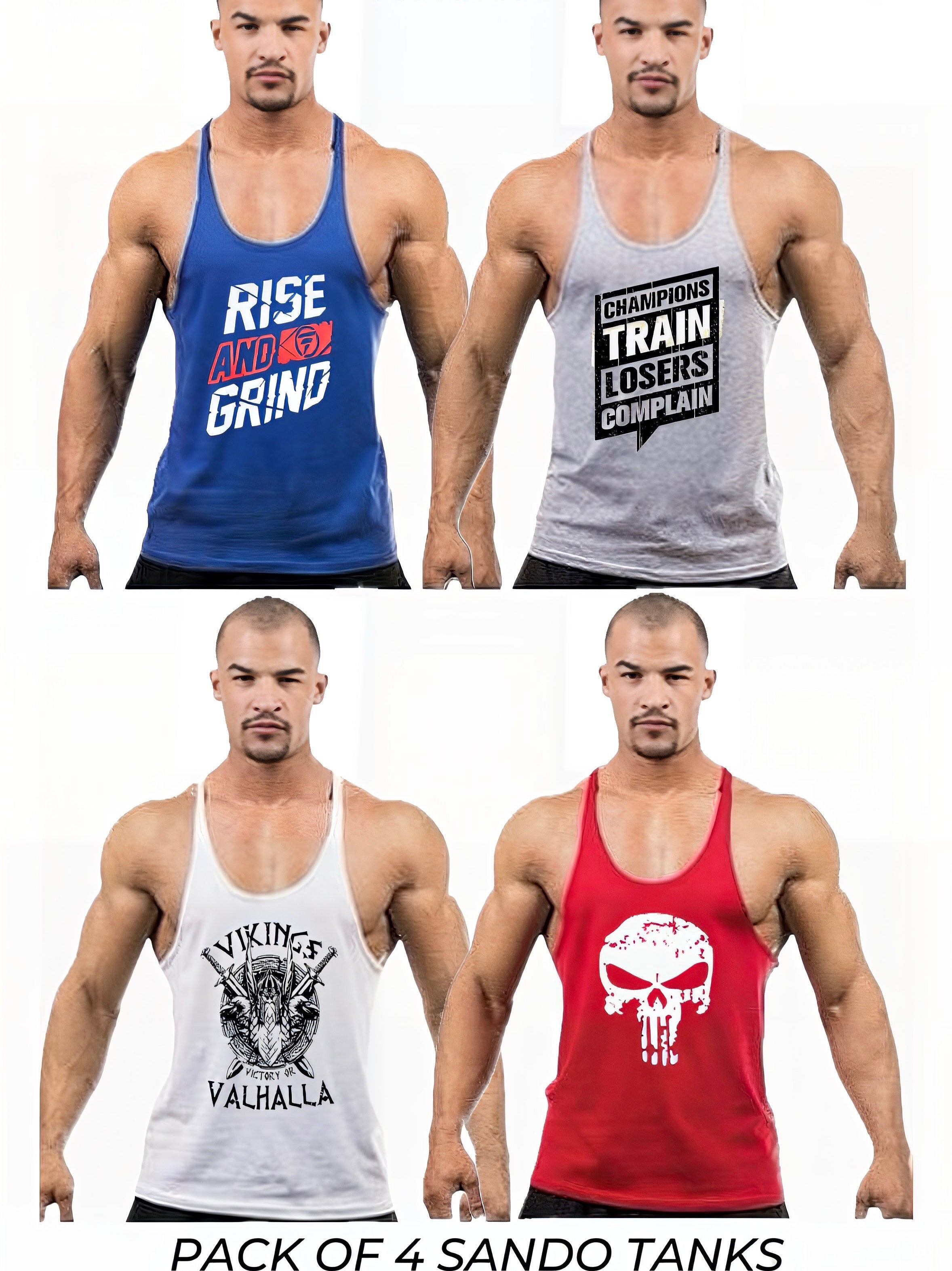 Pack of 4 Printed gym sando tanks