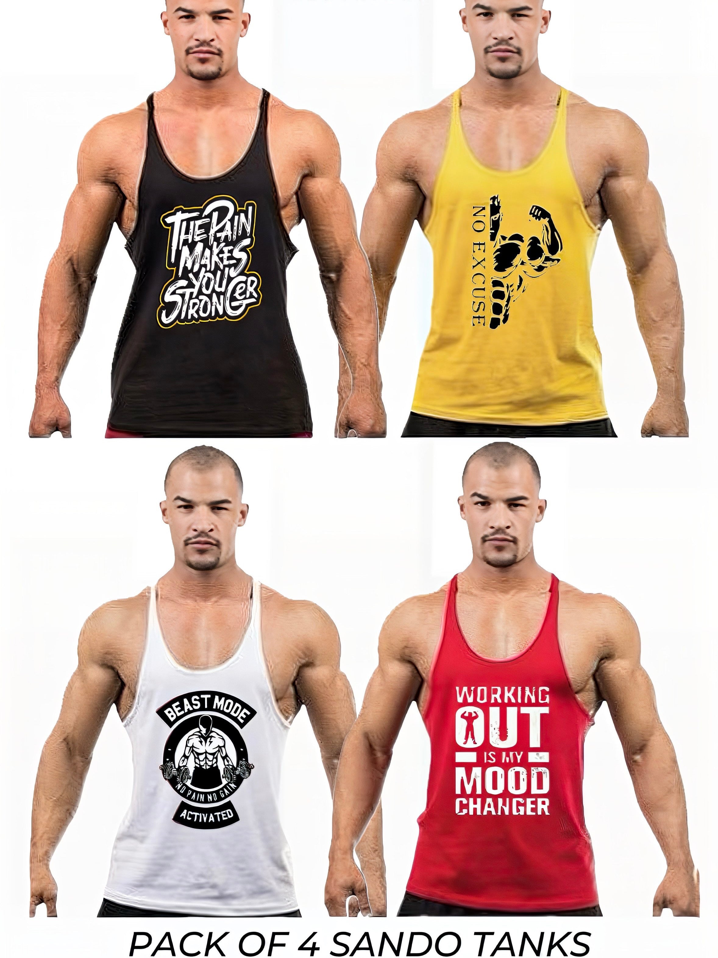 Pack of 4 Printed gym sando tanks