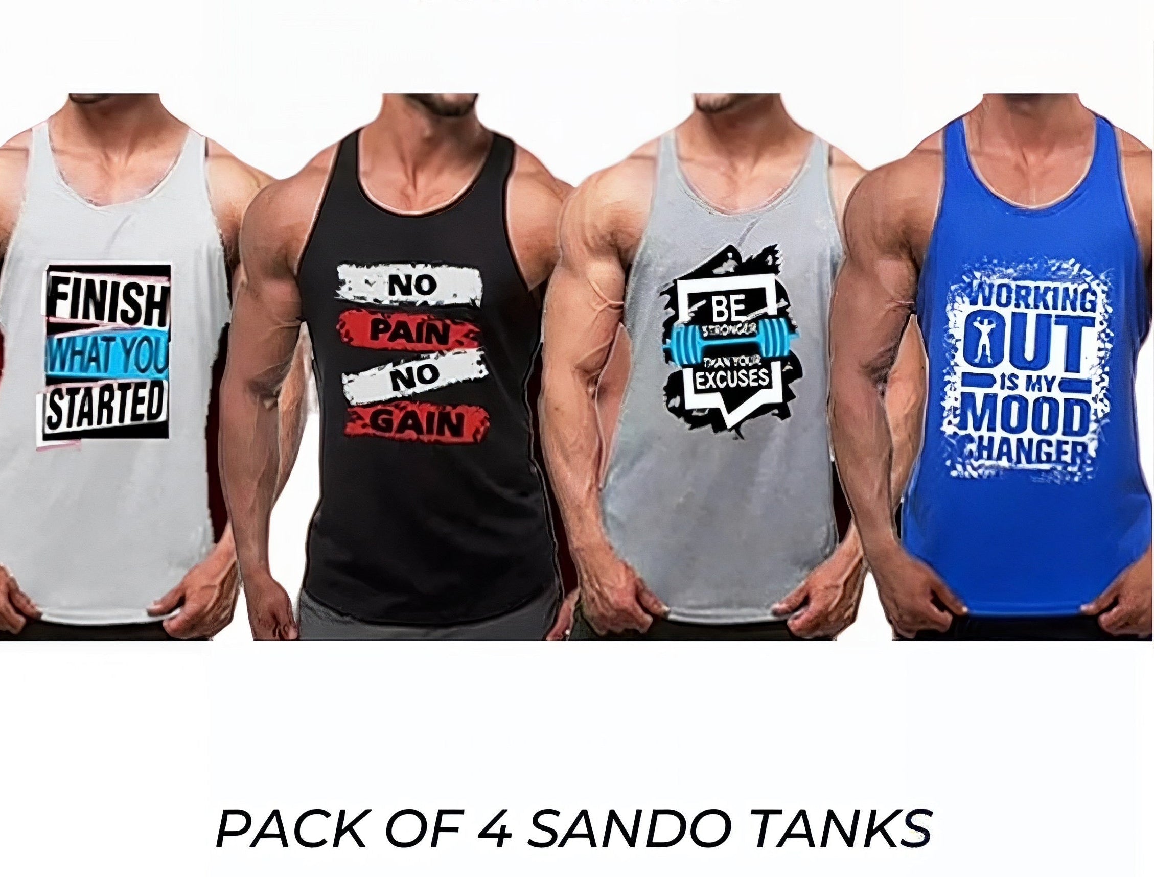 Pack of 4 Printed gym sando tanks