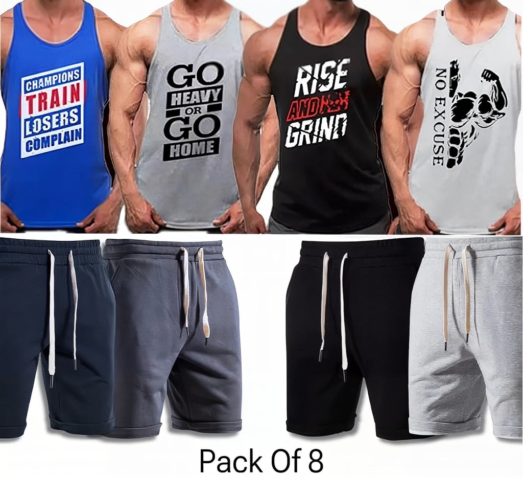 Pack of 8 Deal (4 Printed Sando Tanks & 4 Shorts)