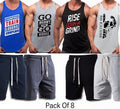 Pack of 8 Deal (4 Printed Sando Tanks & 4 Shorts)