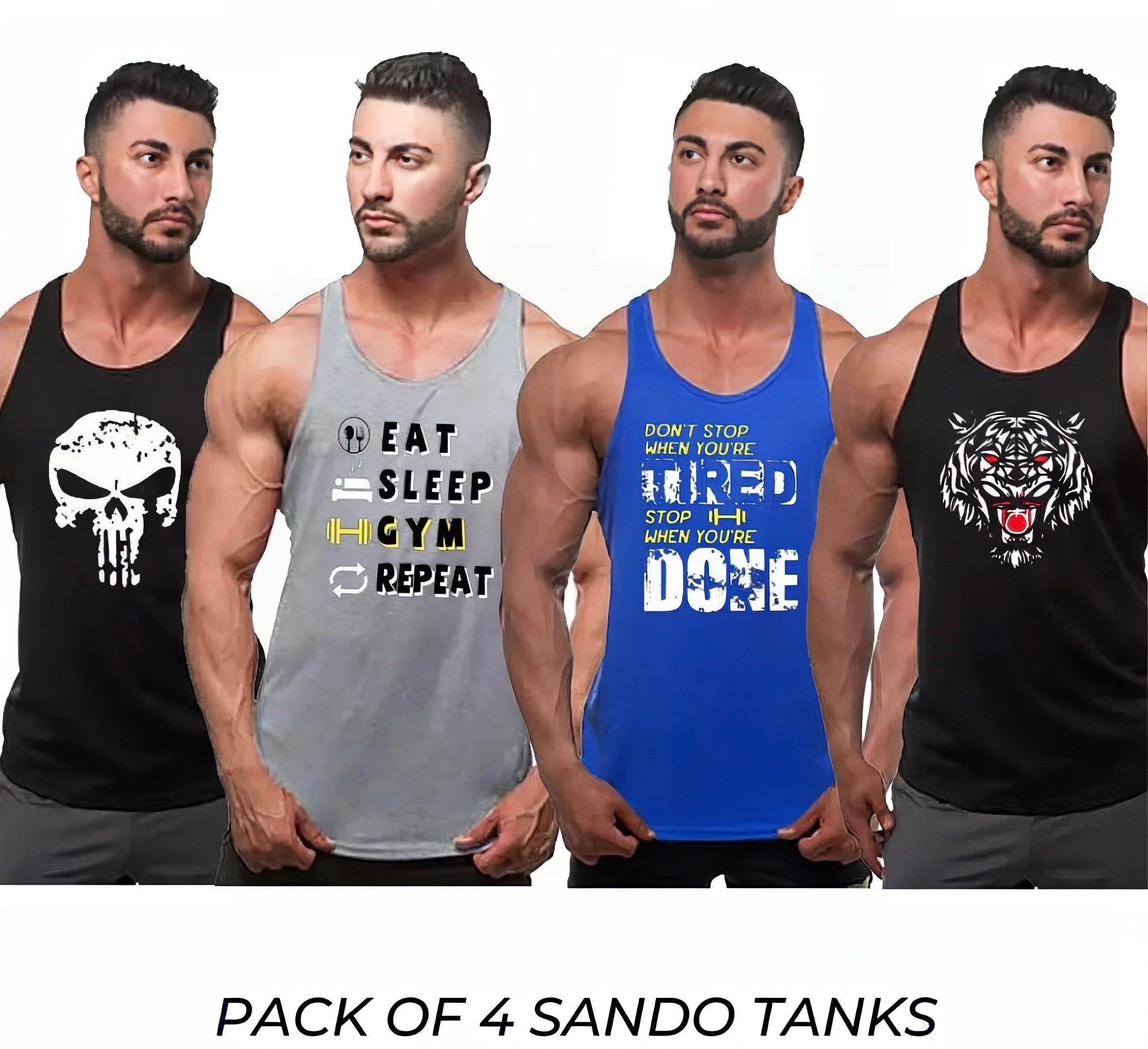 Pack of 4 Printed gym sando tanks 002