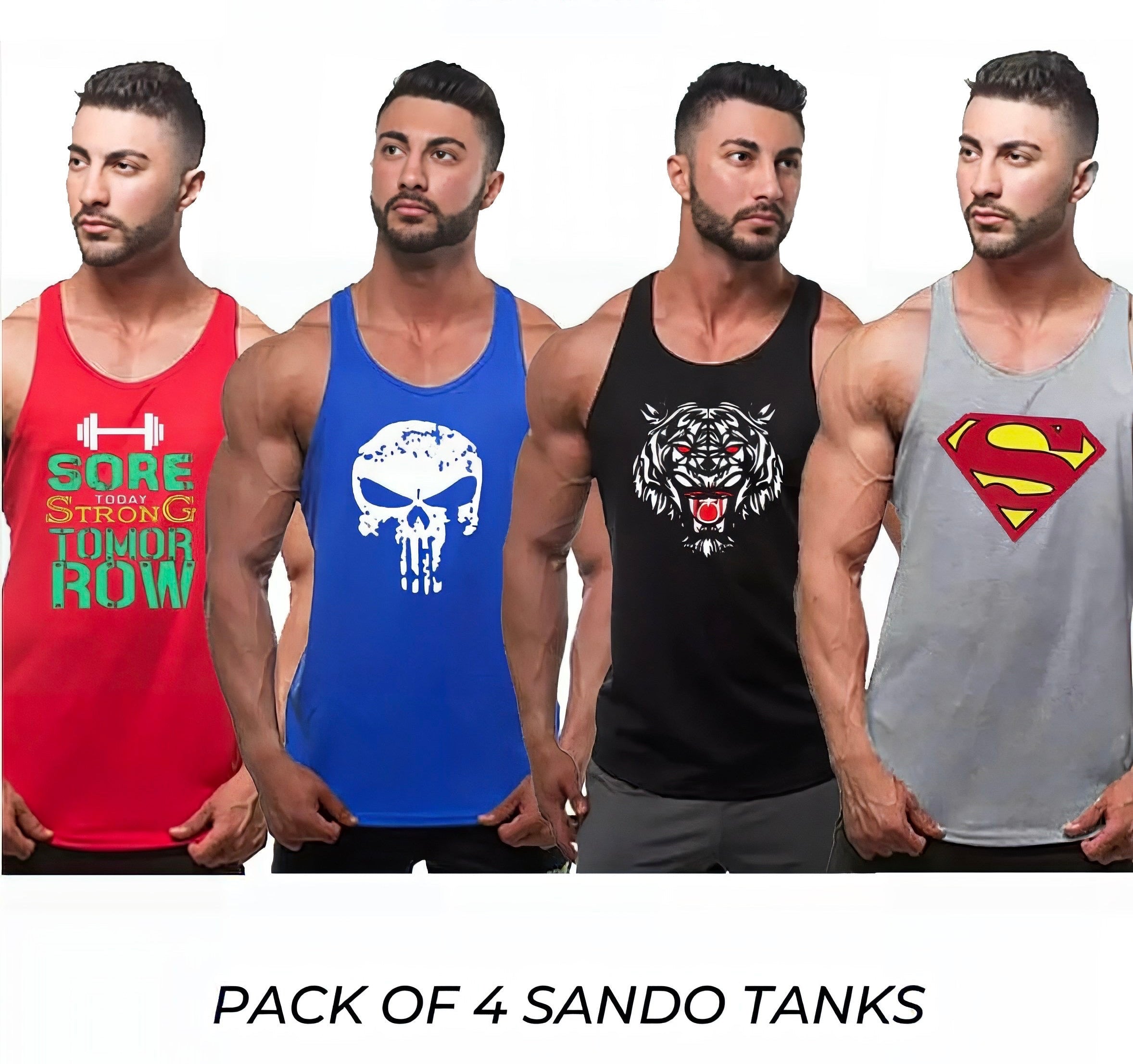 Pack of 4 Printed gym sando tanks 004