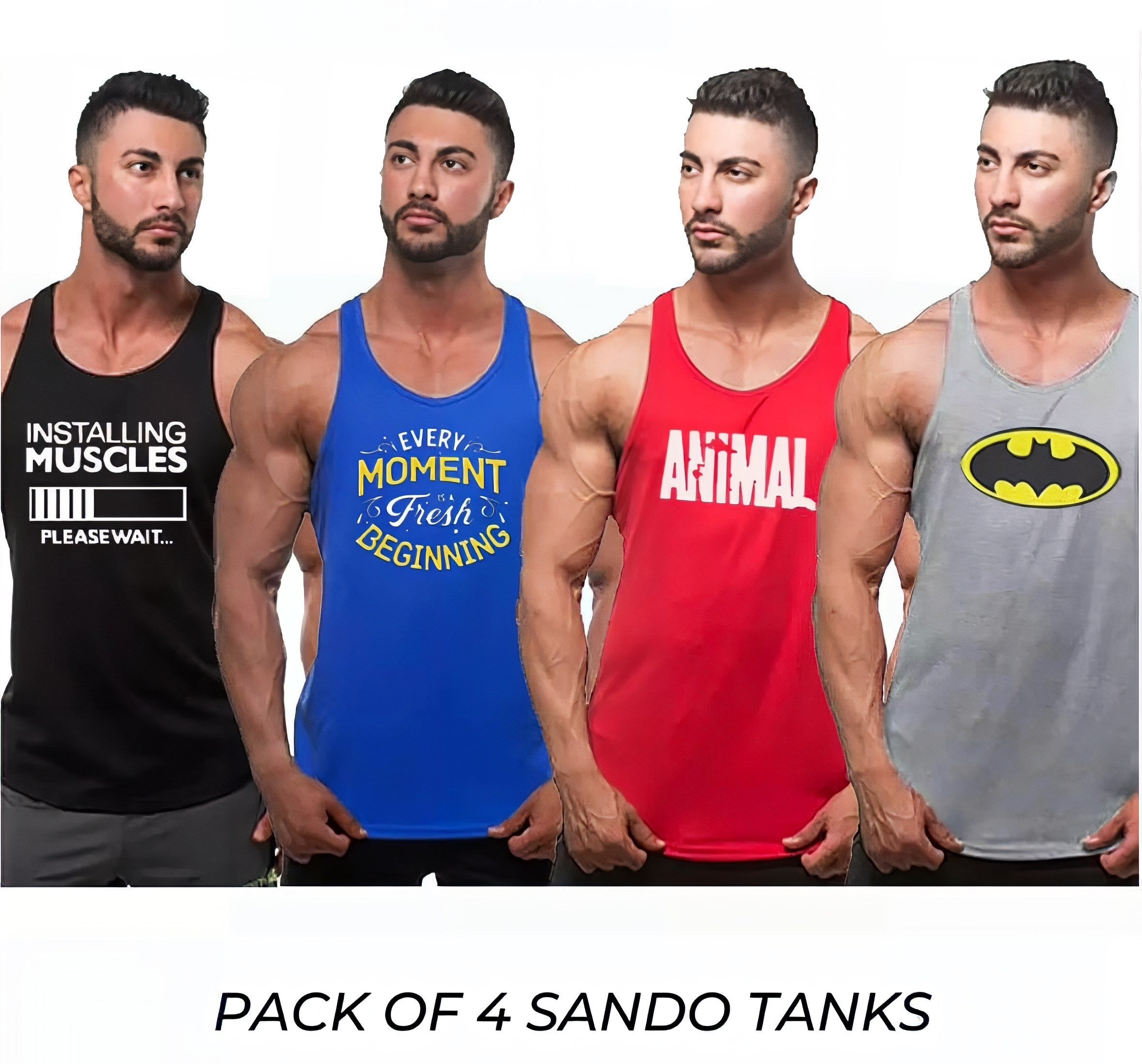 Pack of 4 Printed gym sando tanks 005
