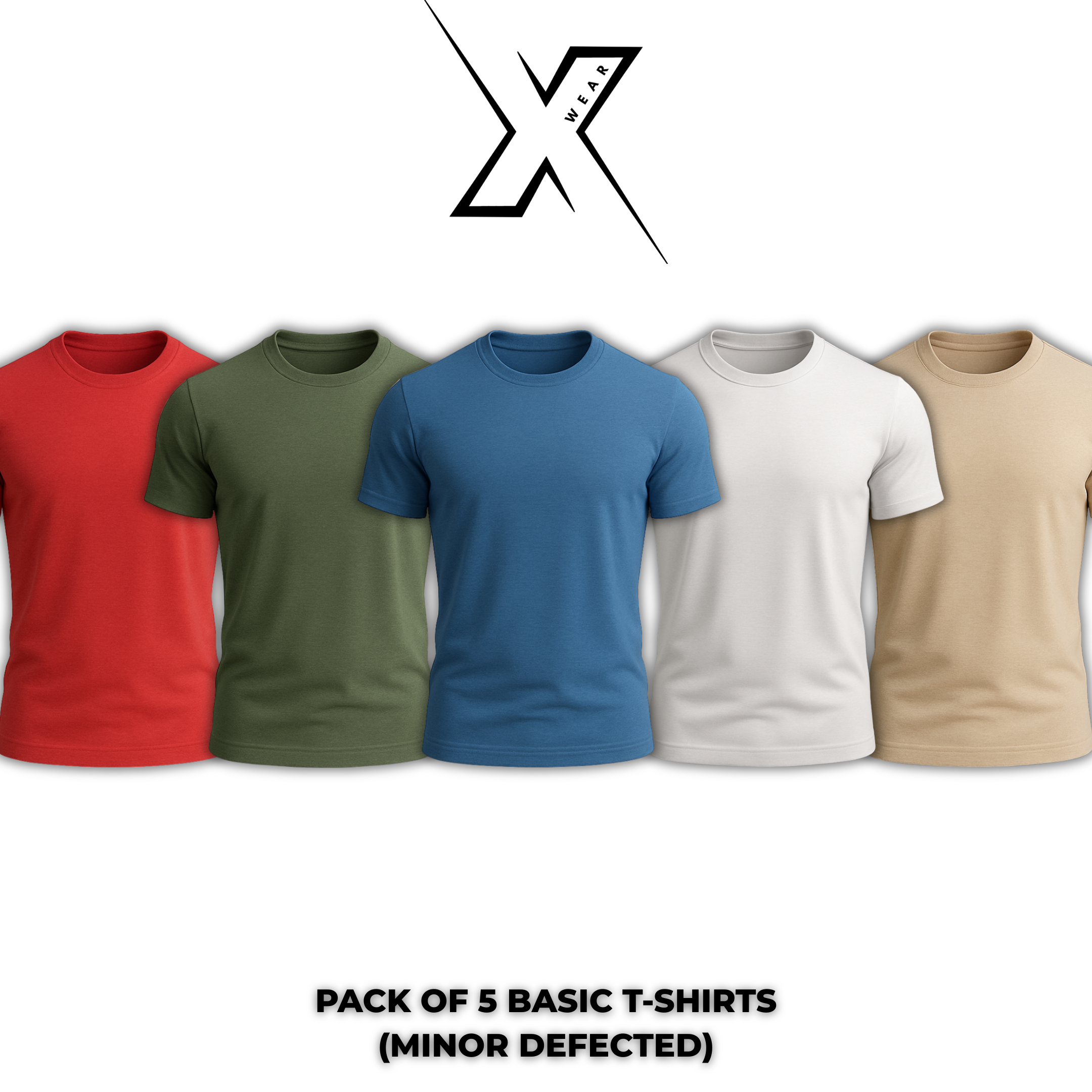 Pack of 5 Men’s Basic Tees – Minor Defected
