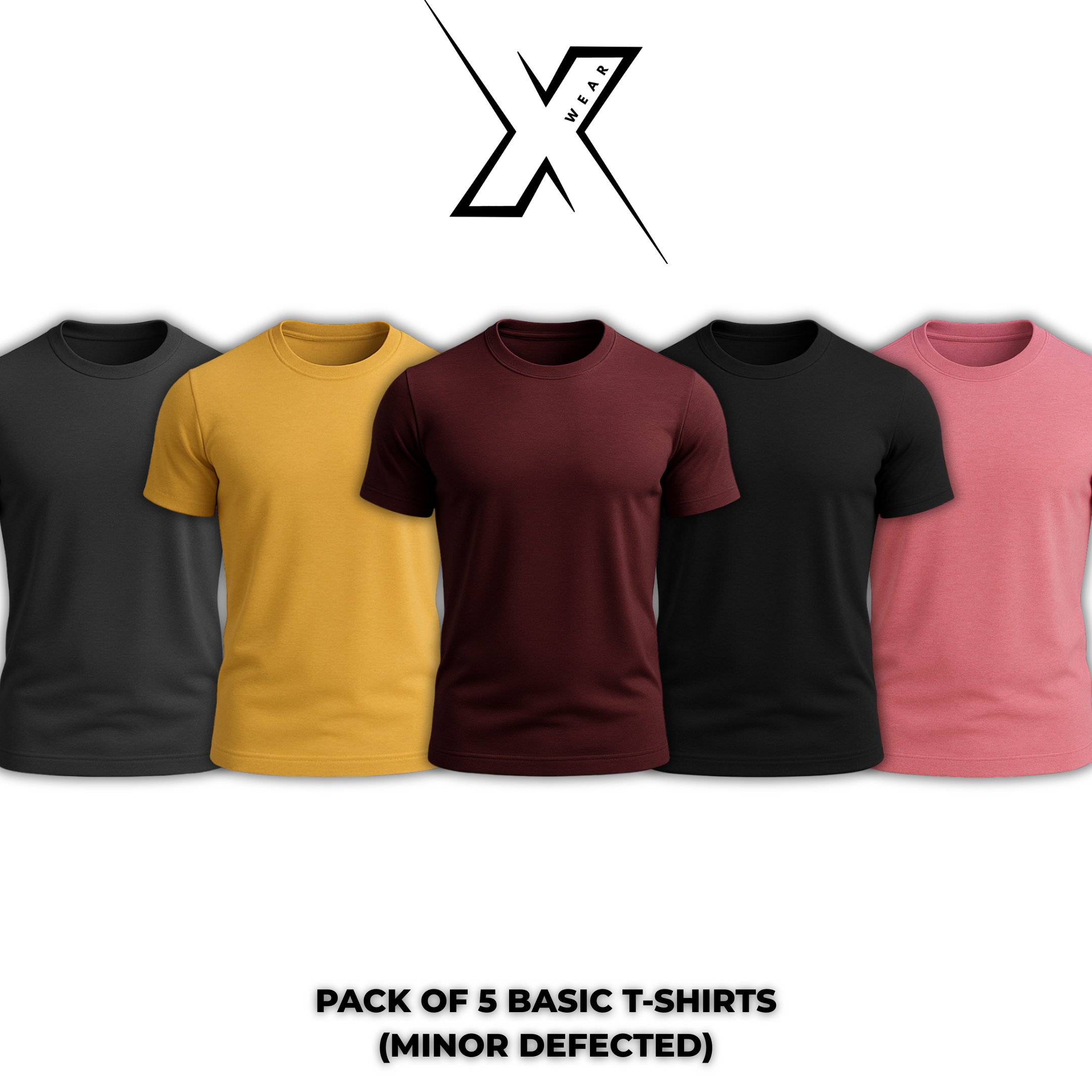 Pack of 5 Men’s Basic Tees – Minor Defected